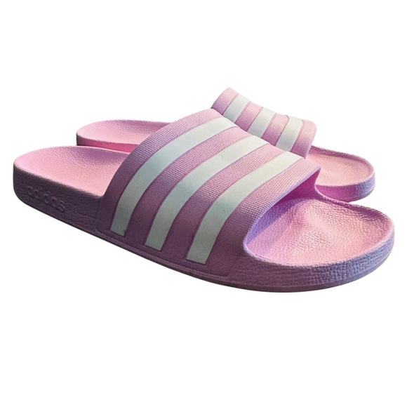 Adidas Adilette Aqua Slides Women’s Size 11 Pink White Stripes Comfort Sandals - Picture 2 of 9
